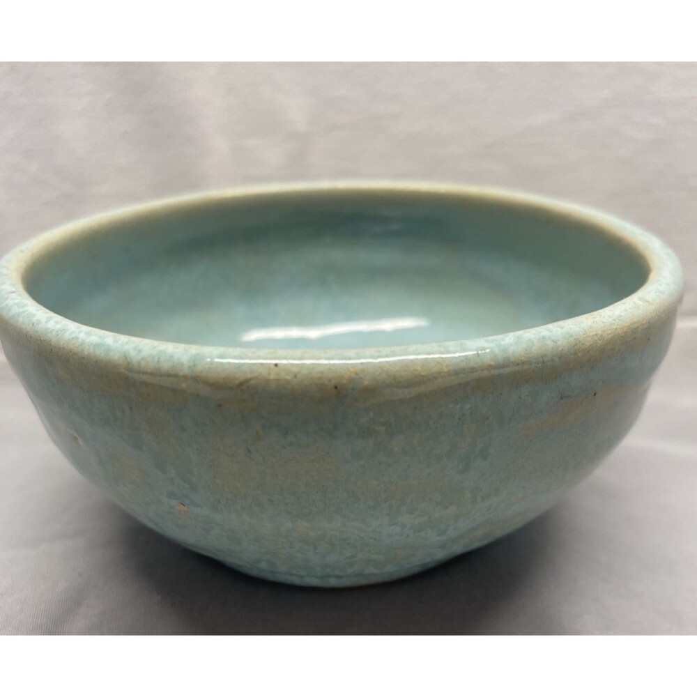 Studio Art Pottery Bowl Dish Signed 6” Diameter 3" Tall Crushed Glass Bottom EUC - Picture 3 of 9